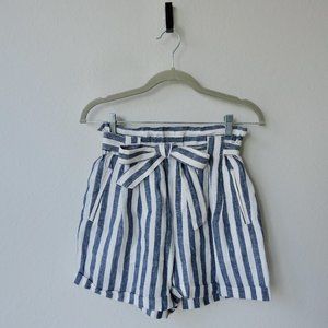 Mango Casual Striped Tie Paperbag Waist Wide Leg Belted Summer Shorts